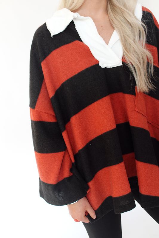 Oversized Stripe Pullover - Red/Black