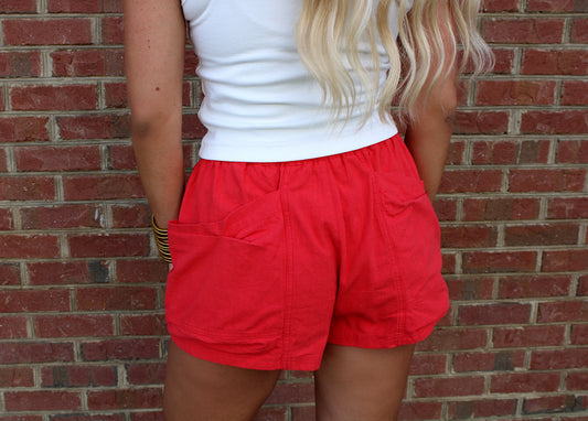 Red Pocket Side Shorts