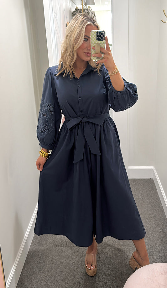 Poised Romance Midi Dress in Midnight