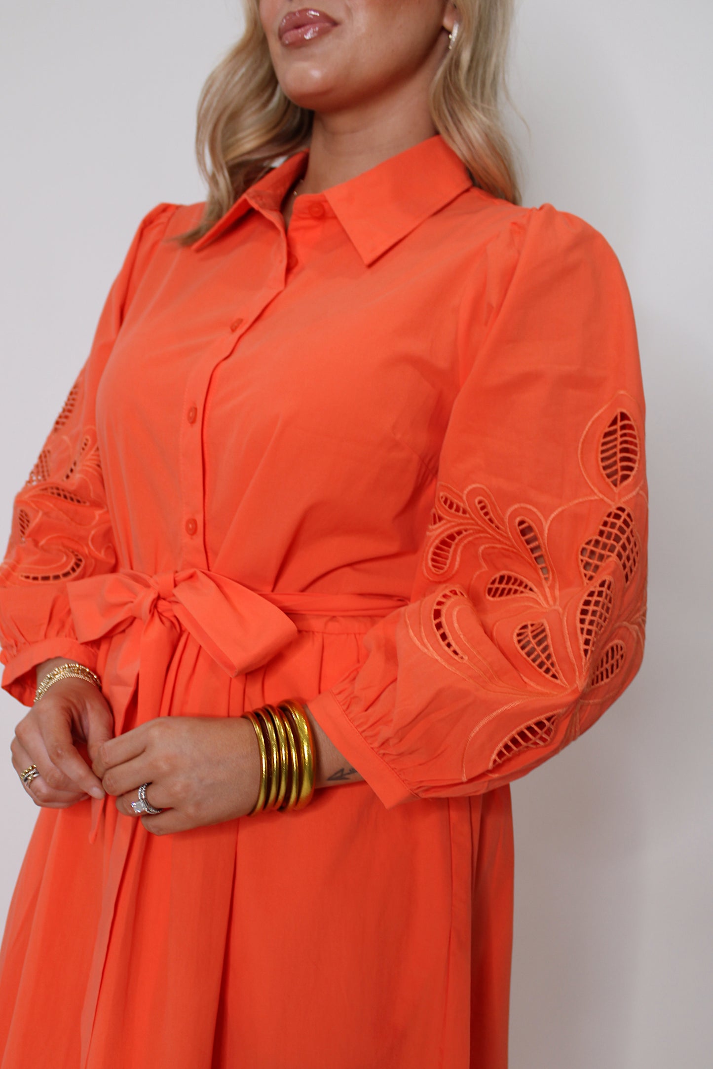 Poised Romance Midi Dress in Orange