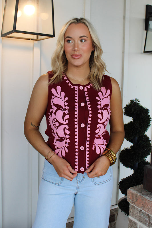 Botanical Charm Embroidered Vest Top