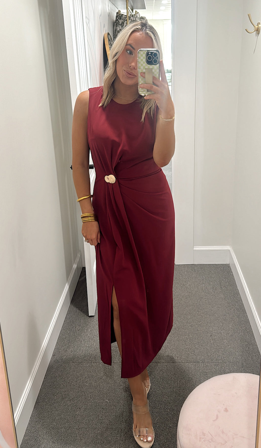 Vineyard Toast Midi Dress - Burgundy