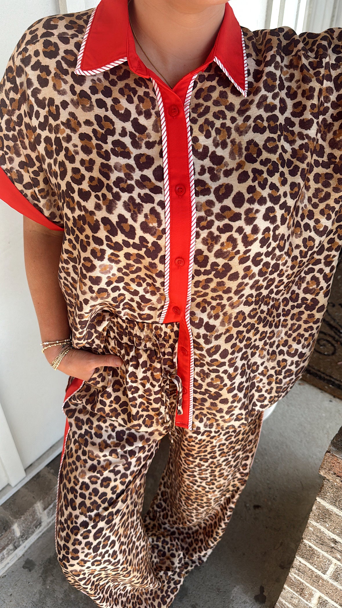 Leopard Pants Sets in Red