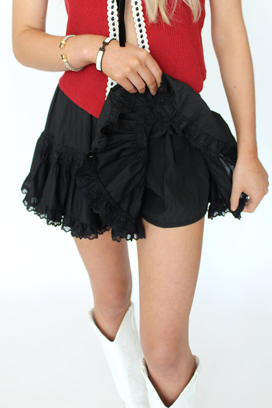 Black Lace Trim Mini Skort