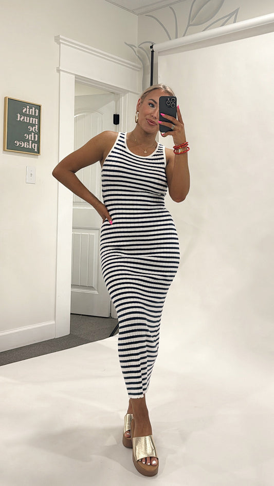 Simple Life Ribbed Midi in Navy