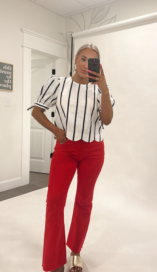 High Rise Ankle Flare in Red