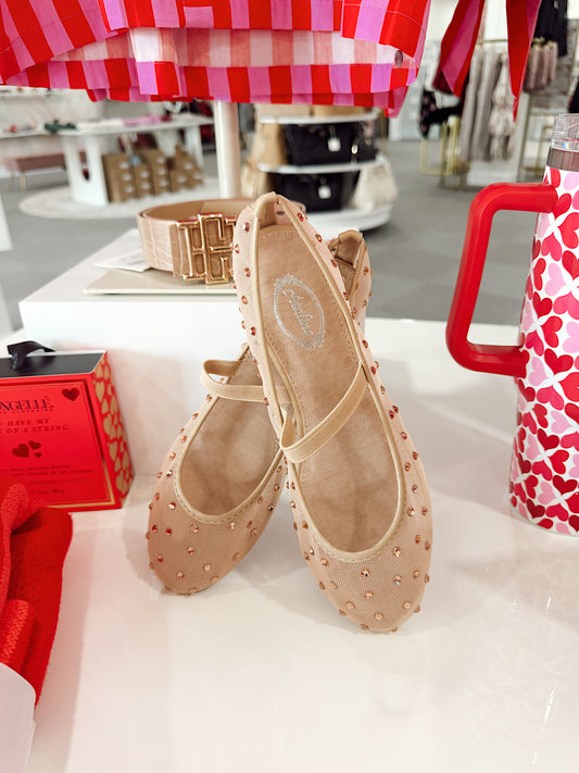 Rhinestone Embellished Meshed Flats