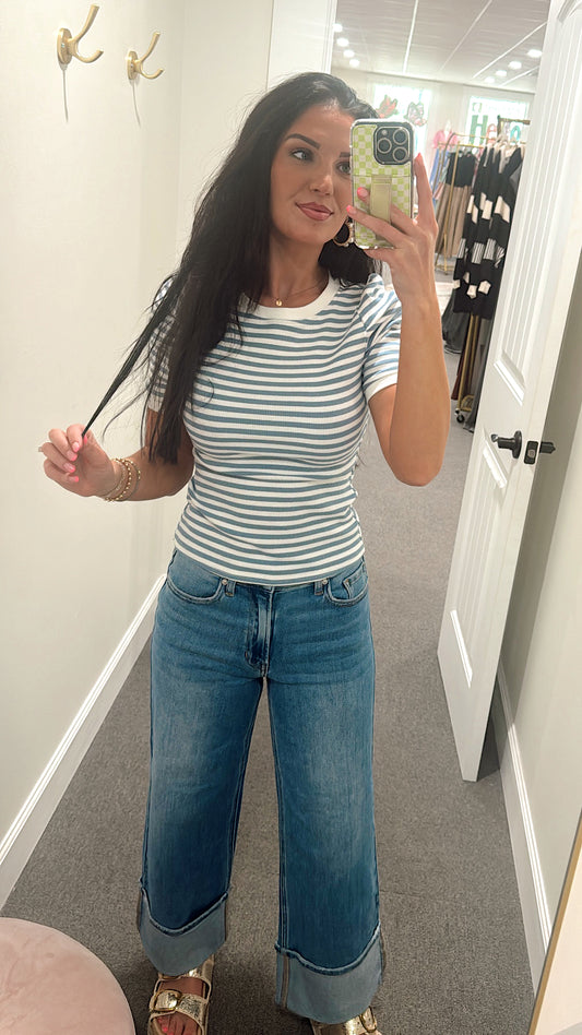 The Amy Striped Top in Blue