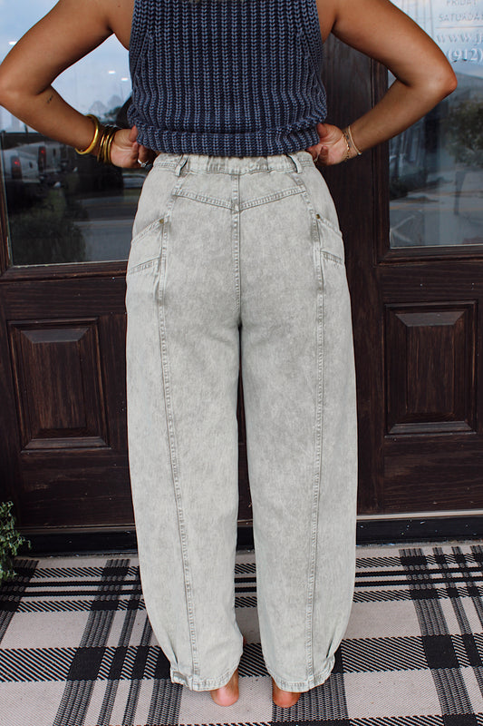 Mineral Washed Barrel Pants - Olive