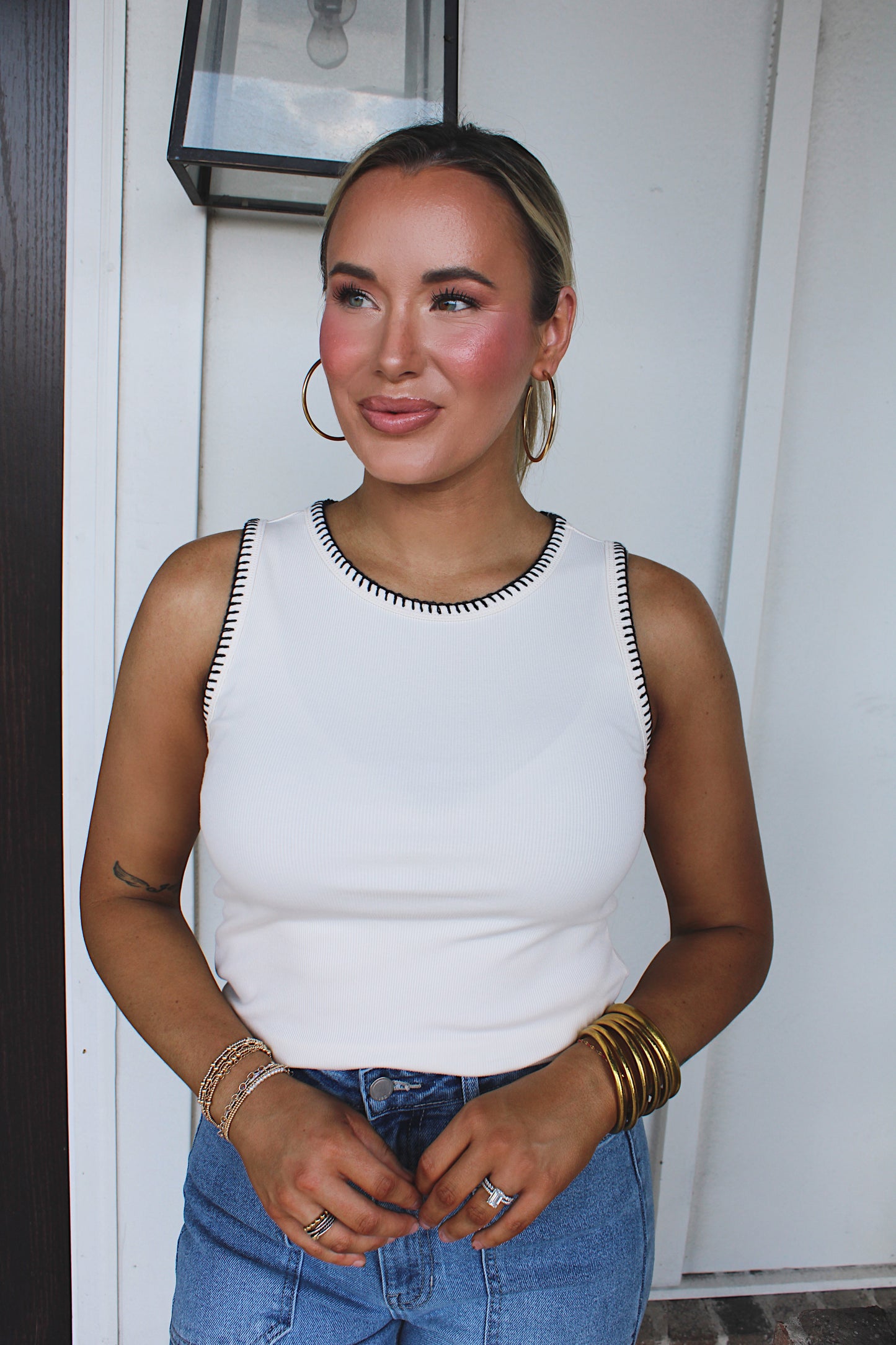 Simple Stitch Tank - Cream