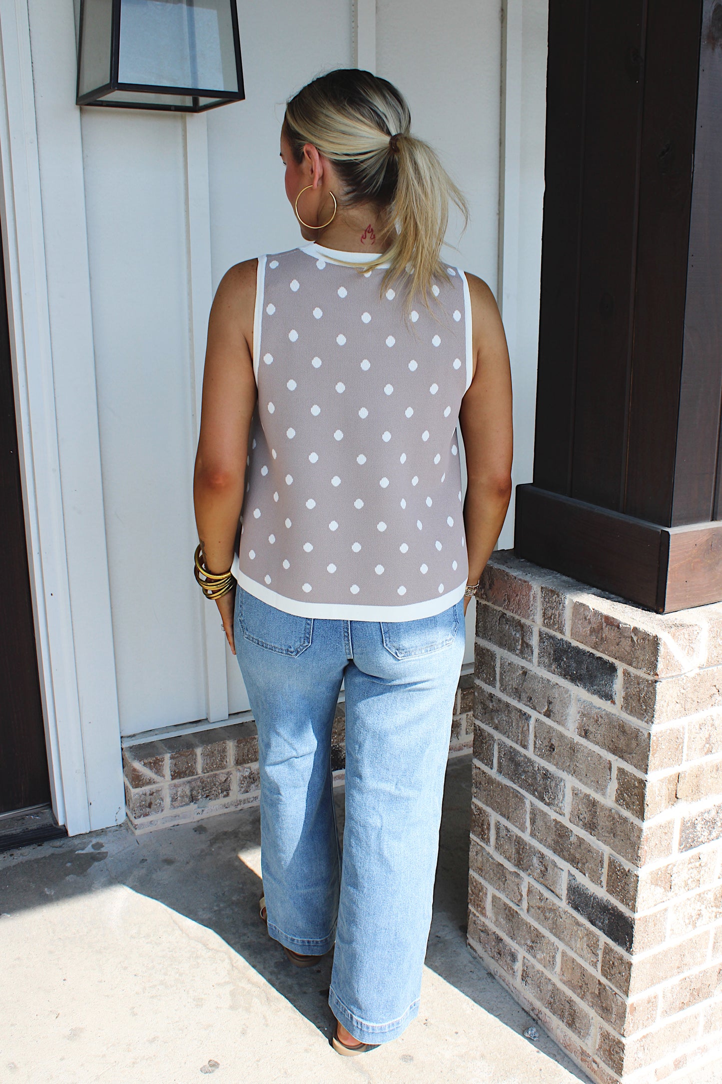 Dotted Delight Sleeveless Tank - Beige