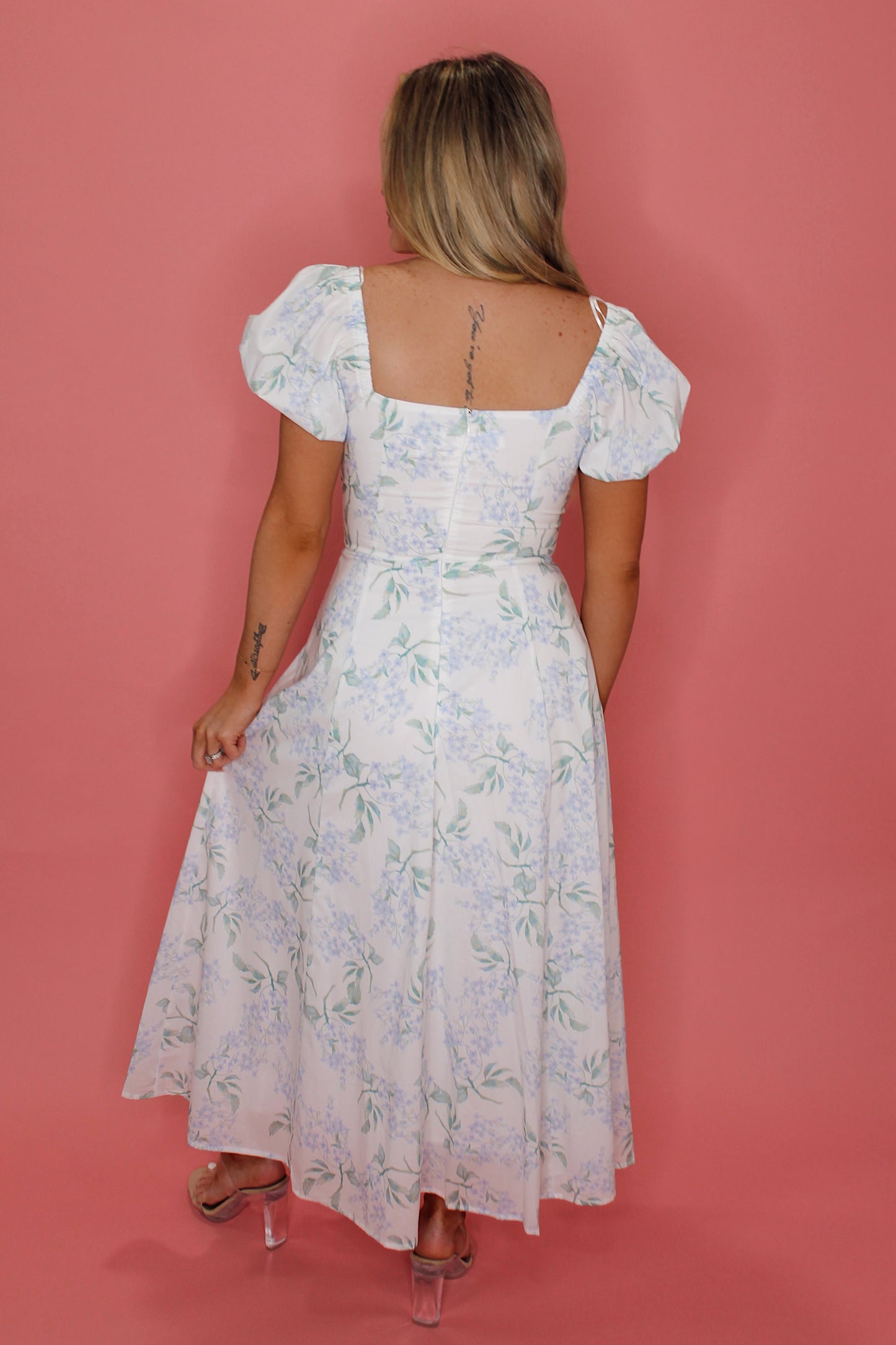 Printed Puff Sleeve Midi Dress