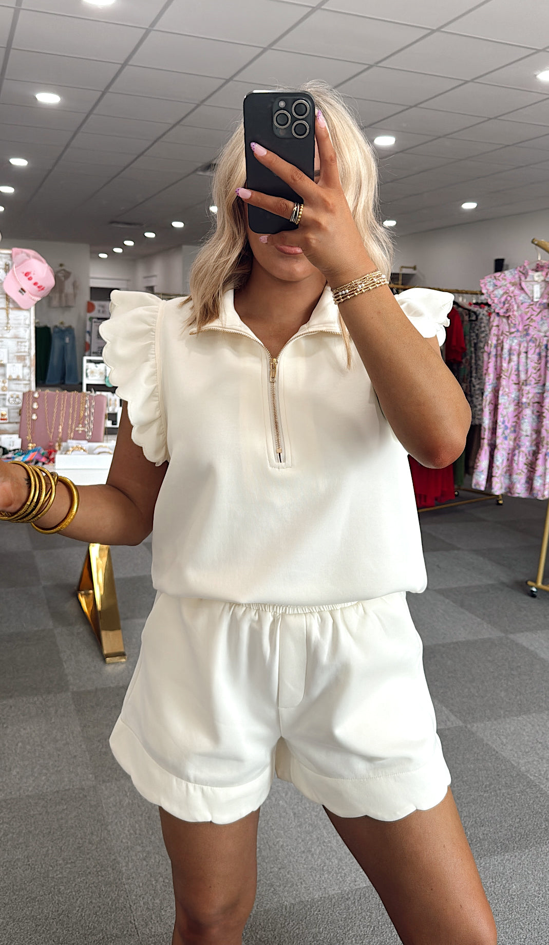 Scallop Shorts Set - Ecru