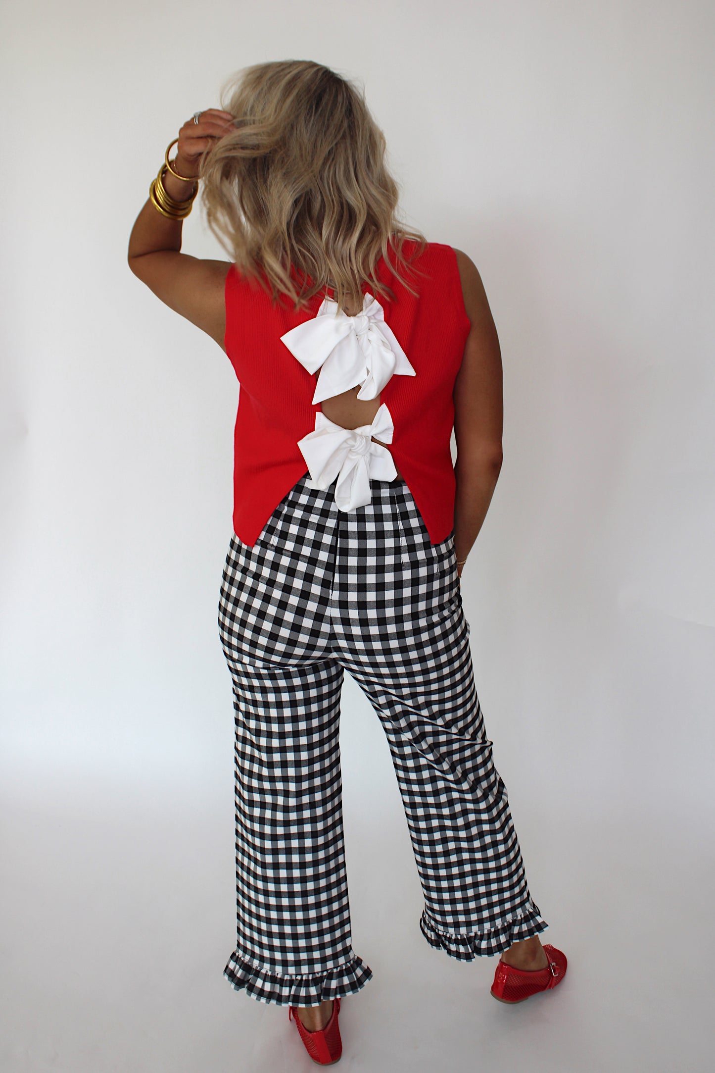 Gingham Ruffle Pant - Black