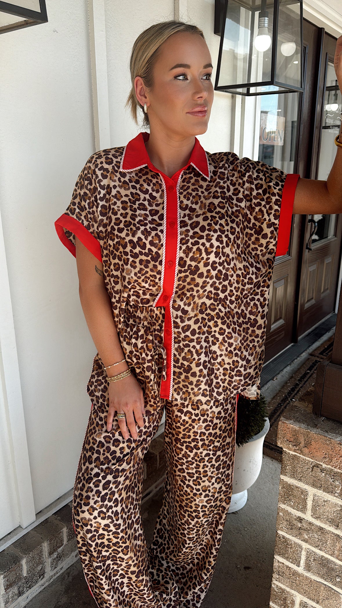 Leopard Pants Sets in Red