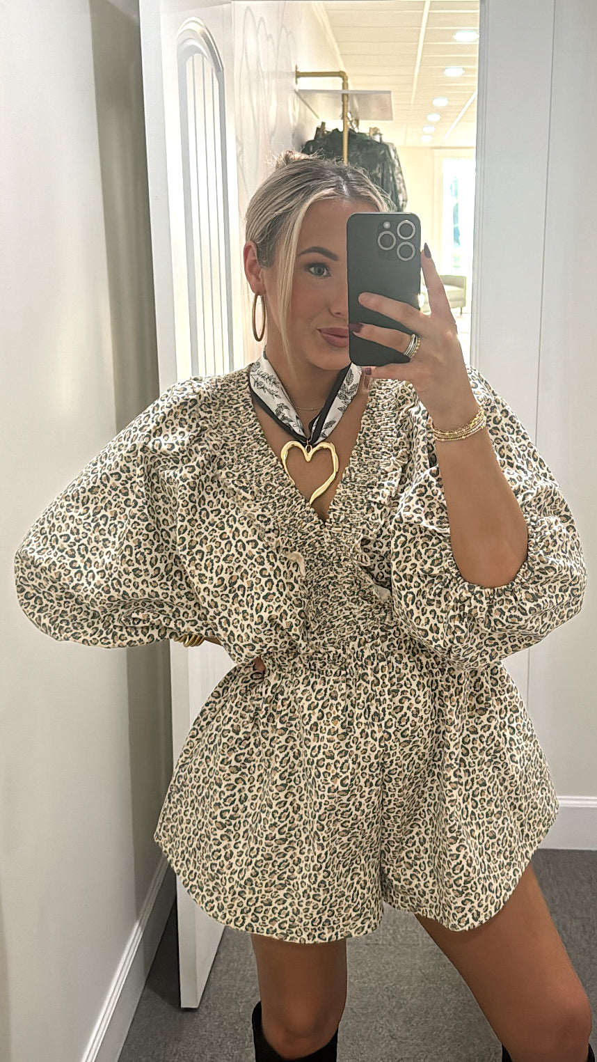 Smocked Leopard Print Romper