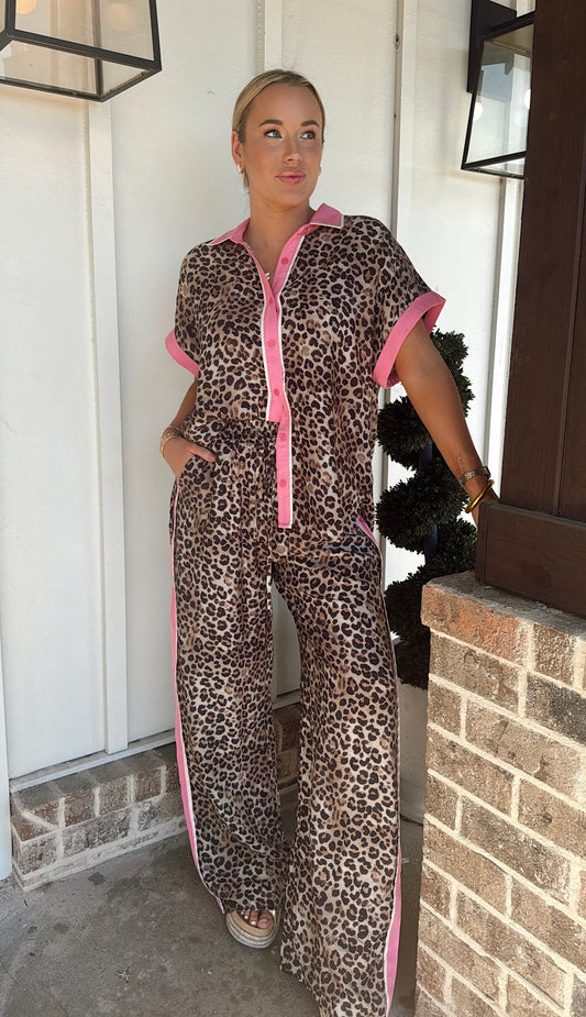 Leopard Pants Set in Pink