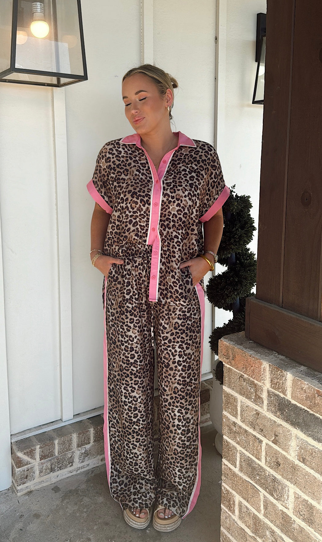 Leopard Pants Set in Pink