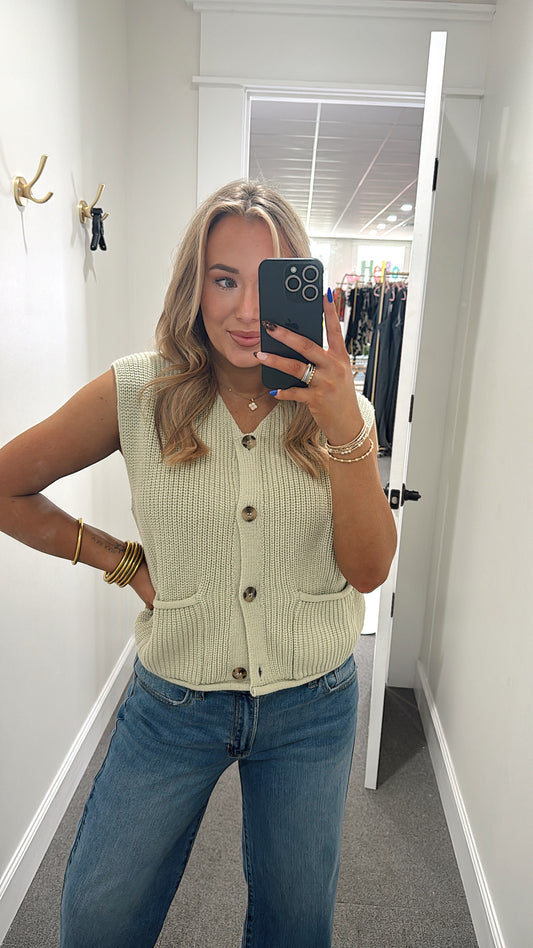 Front Pocket Sweater Vest - Sage