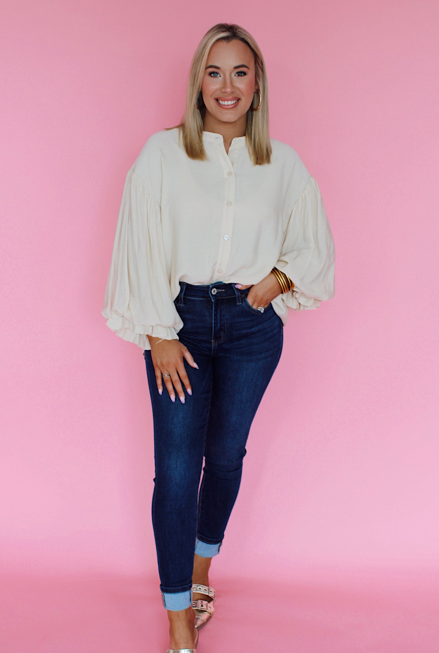 Social Sweetness Blouse in Champagne