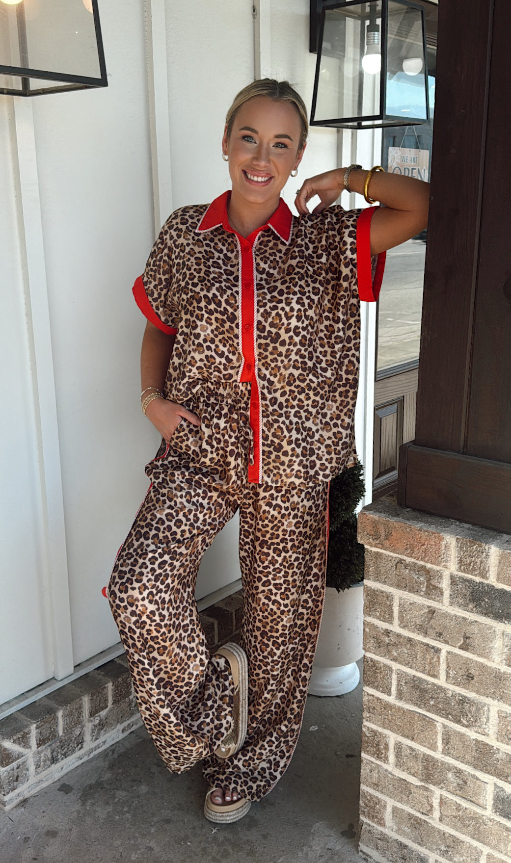 Leopard Pants Sets in Red