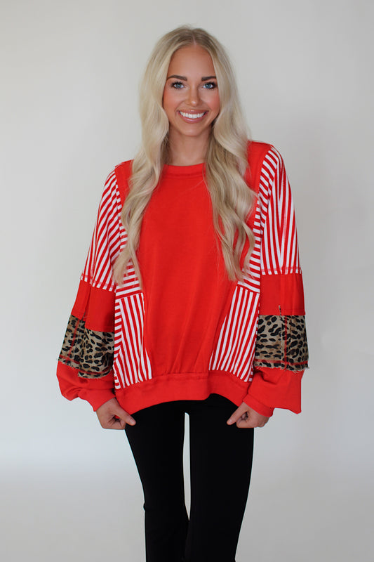 Gameday Red & Cheetah Pullover