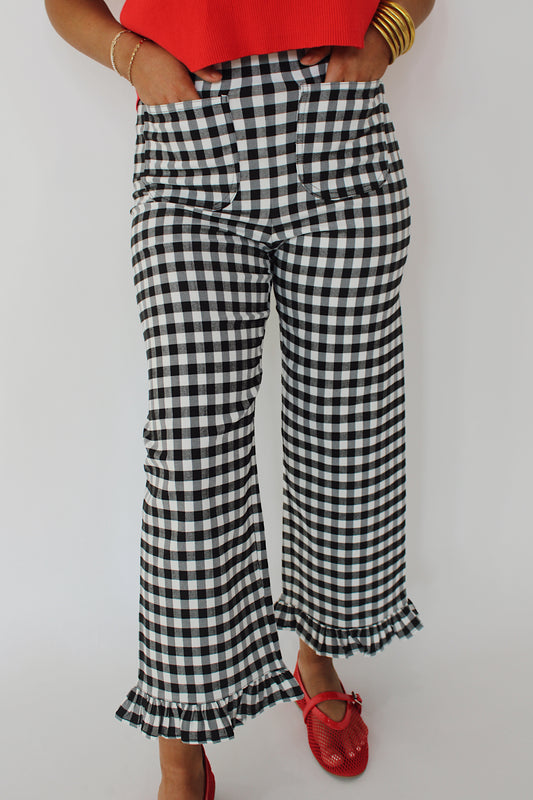 Gingham Ruffle Pant - Black