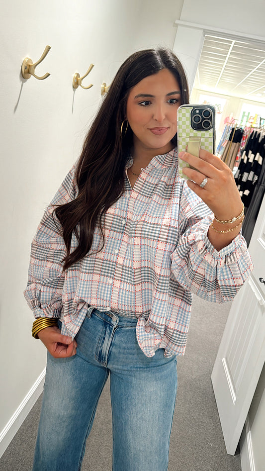 Sweet in Plaid Embroidered Top
