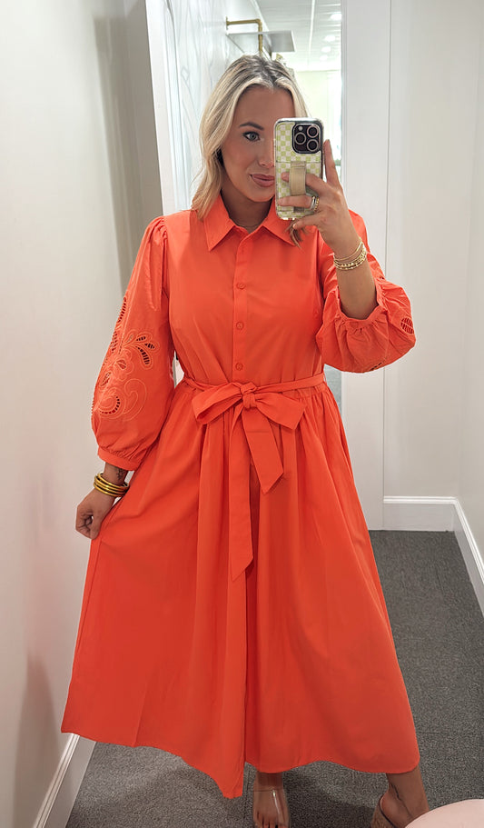 Poised Romance Midi Dress in Orange