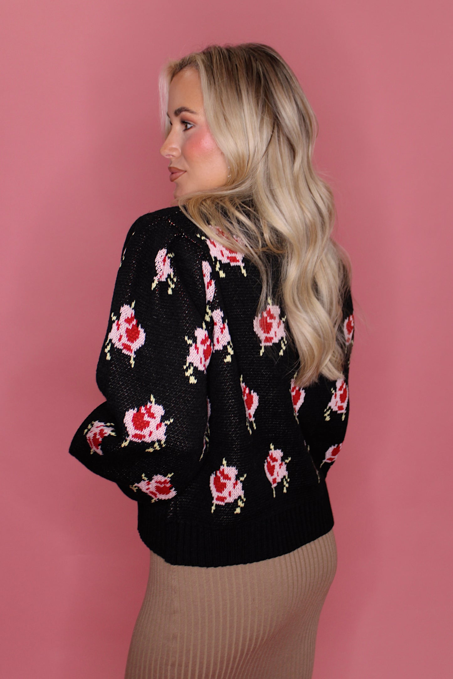 Floral Cardigan w/ Satin Tie