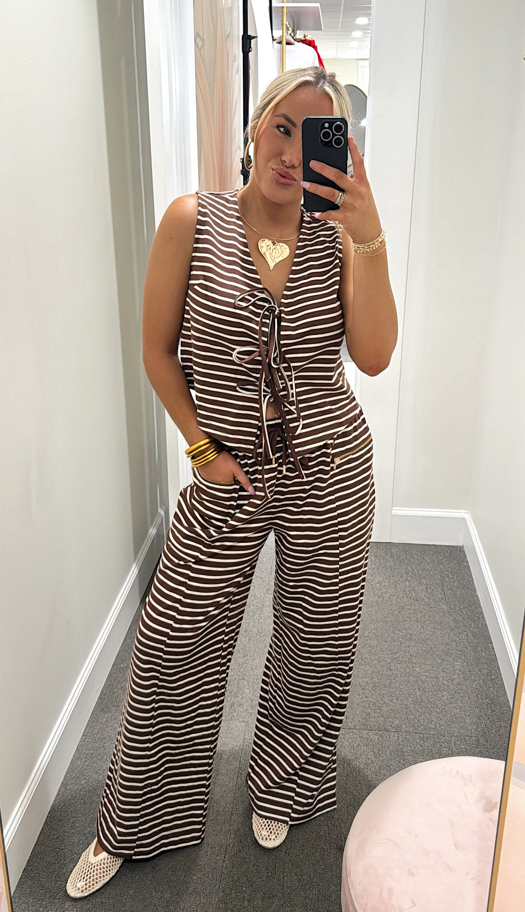 Stripe Pant Set - Brown