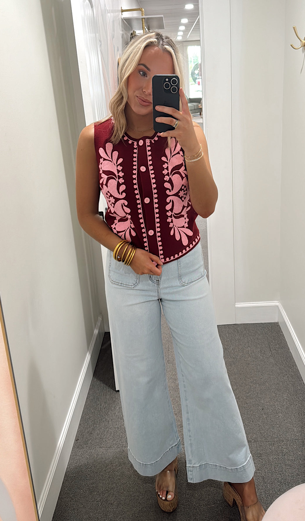 Botanical Charm Embroidered Vest Top