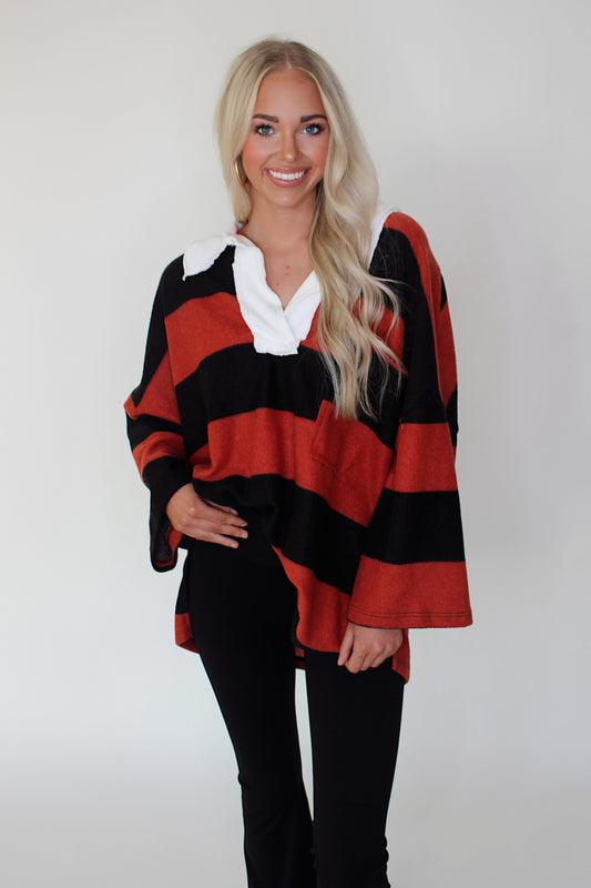 Oversized Stripe Pullover - Red/Black