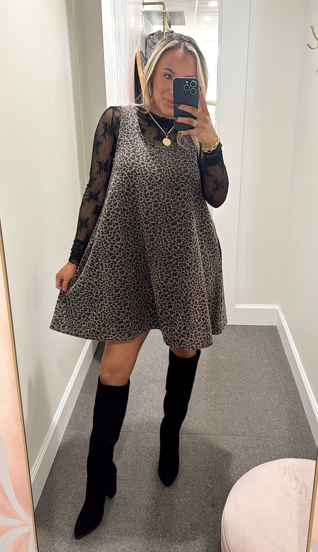 Leopard Scoop Neck Mini Dress