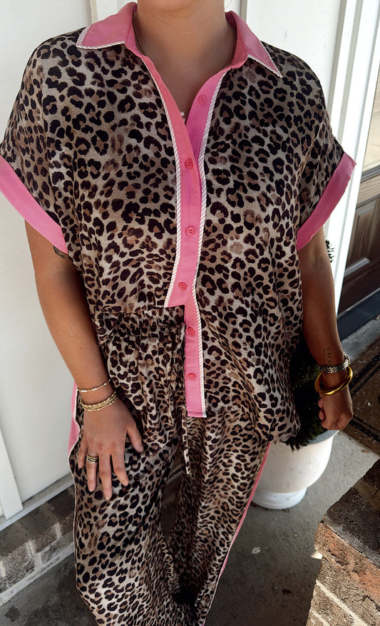 Leopard Pants Set in Pink