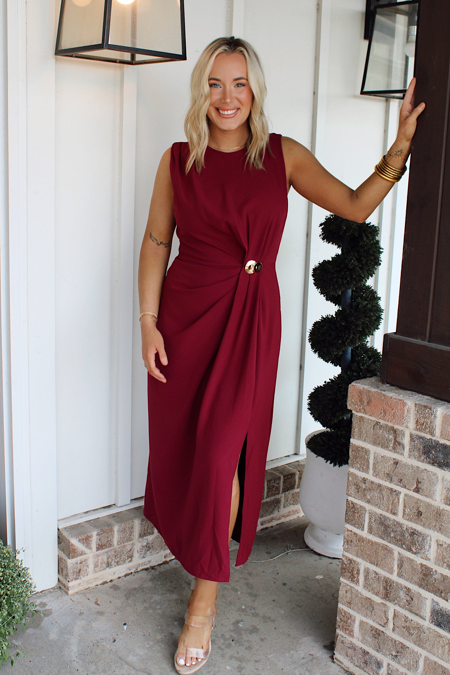 Vineyard Toast Midi Dress - Burgundy