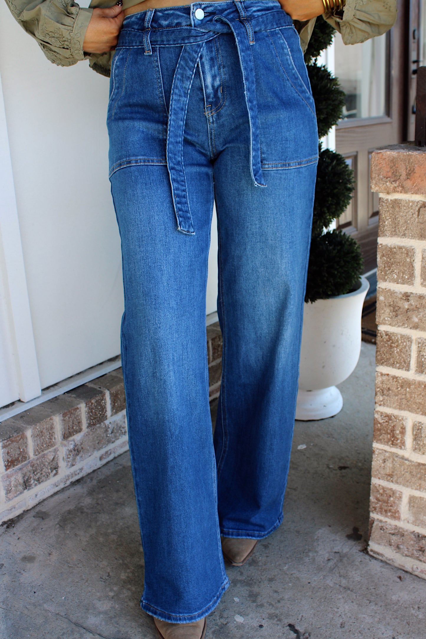 Flying Monkey | High Rise Wide Leg w/ Tie Belt