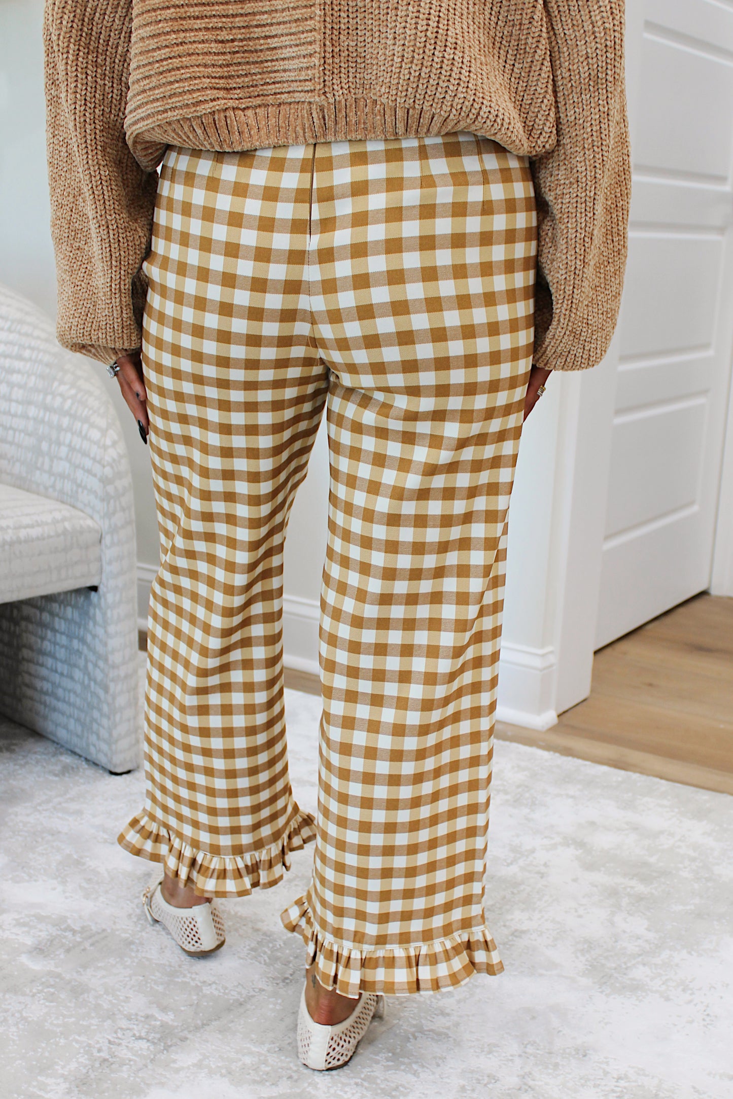 Gingham Ruffle Pant - Butter Toast