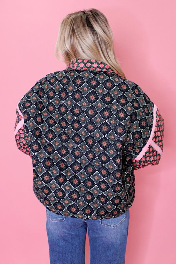 Rose Pattern Puffer Jacket