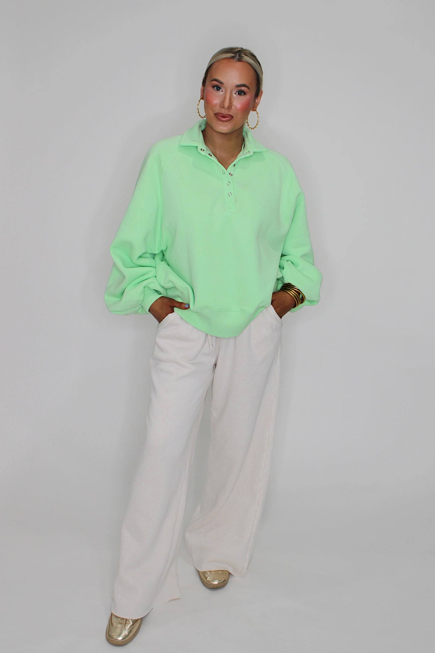 Piper Snap Button Sweater - Light Green