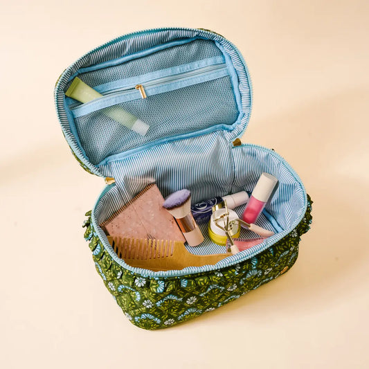 Glam & Go Quilted Cosmetic Bag - Everbloom Forest Green