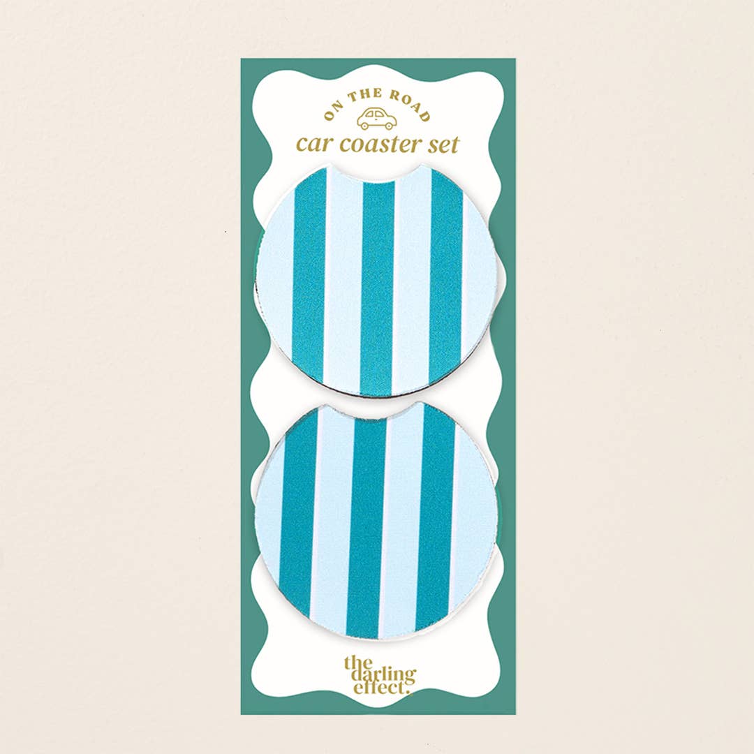 On the Road Car Coaster Set–Sicily Stripes Teal