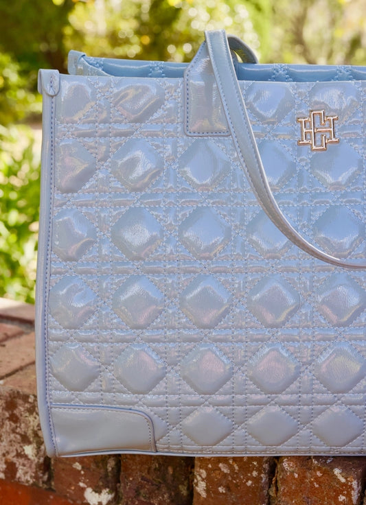 CAROLINE HILL | Dusty Blue Shane Patent Tote