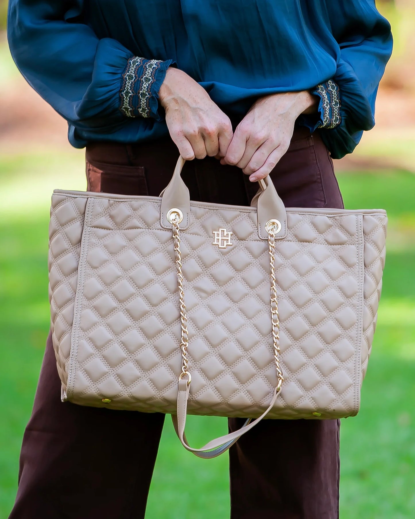 CAROLINE HILL | Latte DQ Quilted Melissa Tote