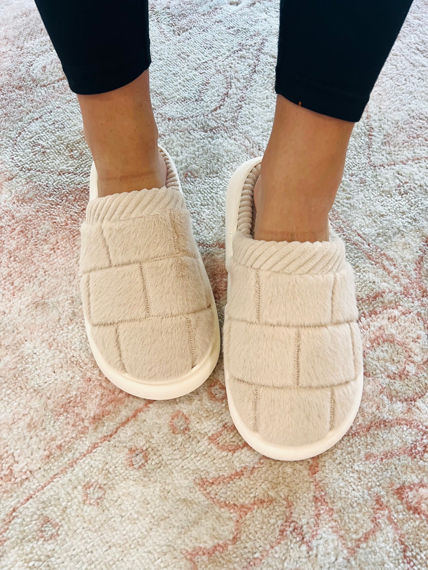 Criss Cross Faux Fur Slippers