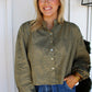 Woven Long Sleeve Top in Olive