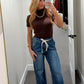 Ruched Neck Top - Brown