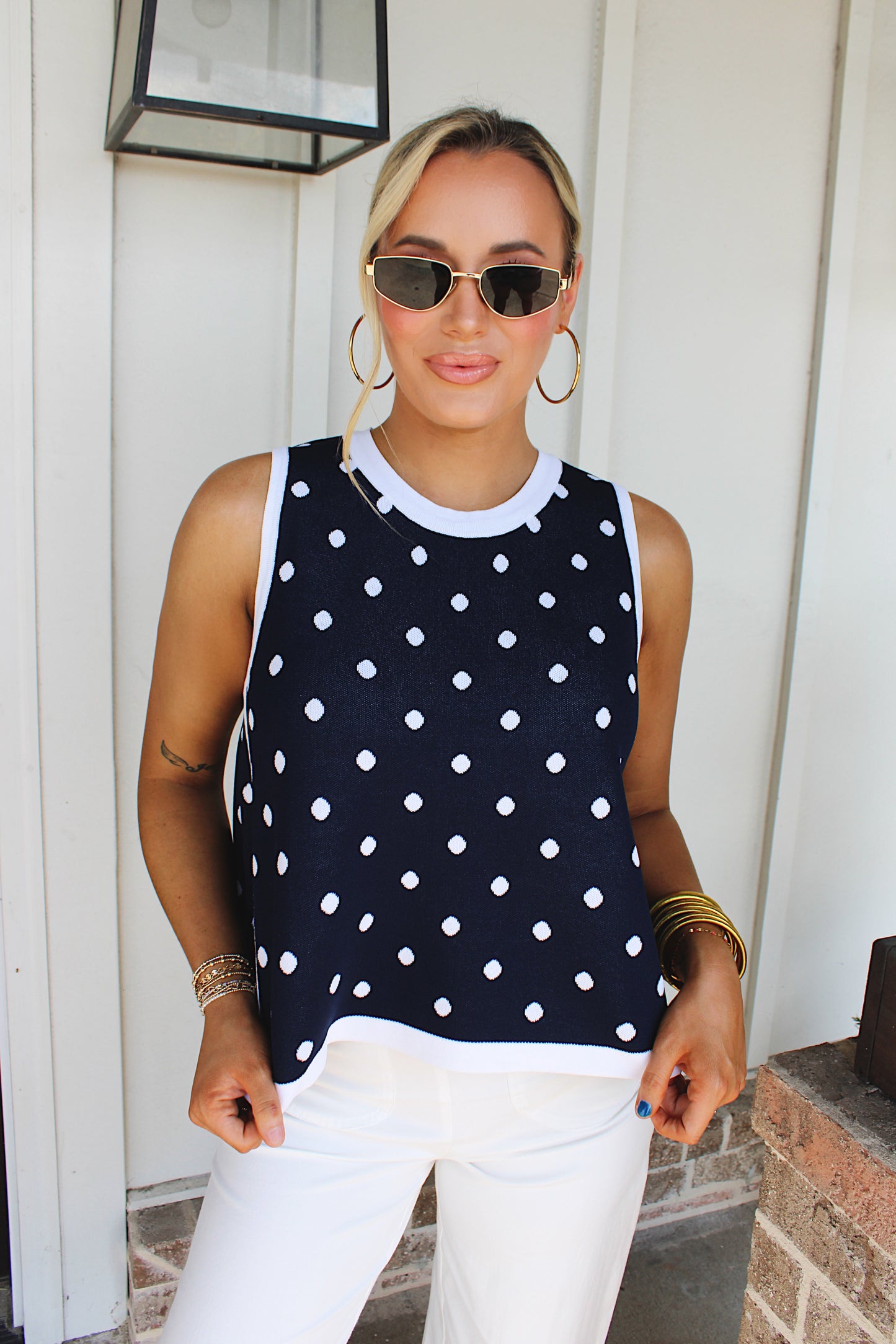 Dotted Delight Sleeveless Tank - Navy