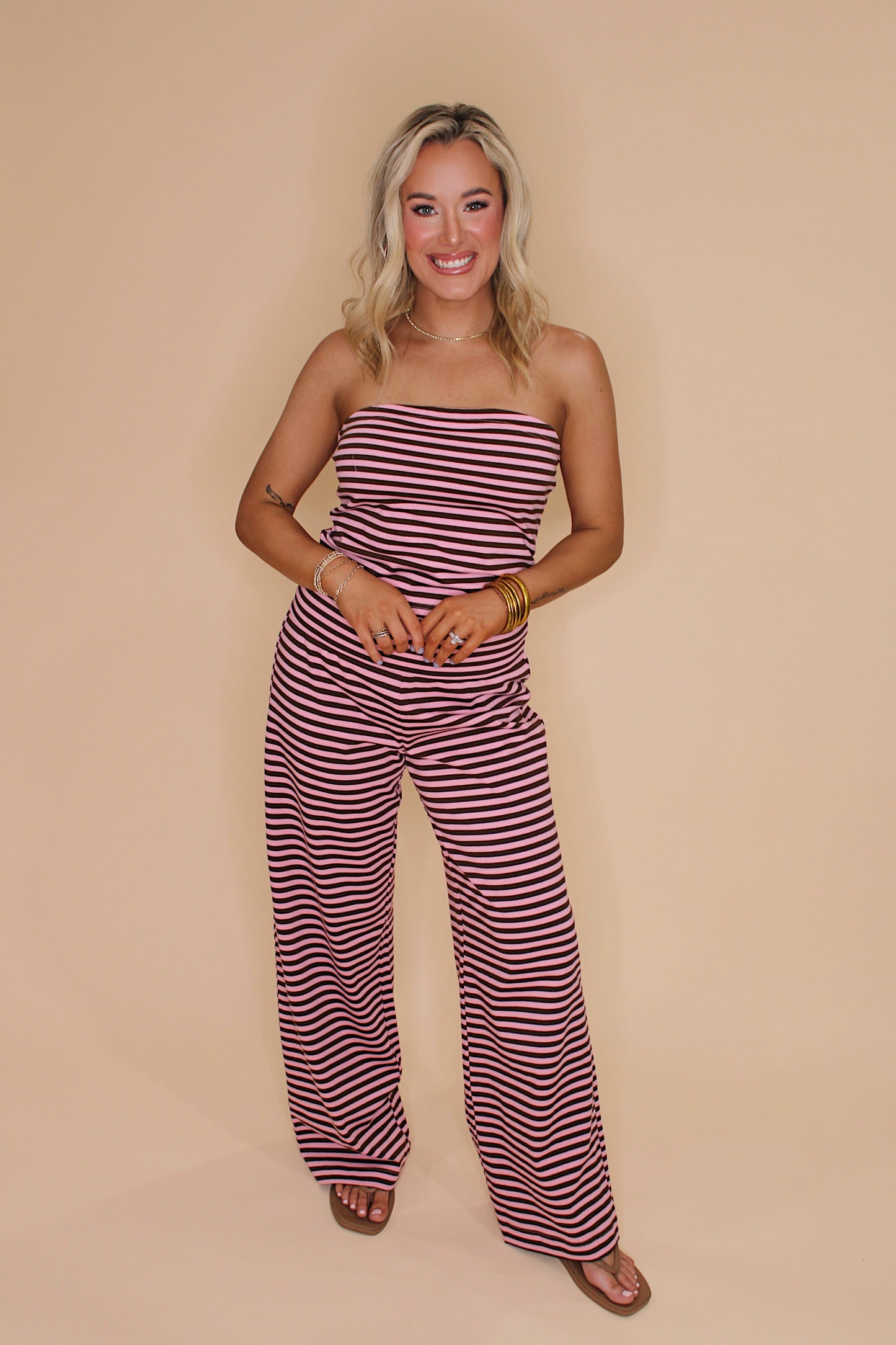 Weekend Away Pant Set - Pink/Brown