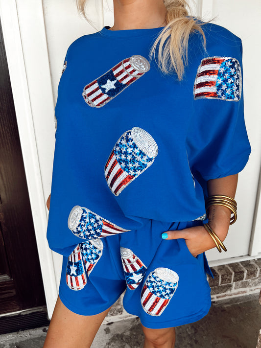 America Sequin Drinks Shorts Set